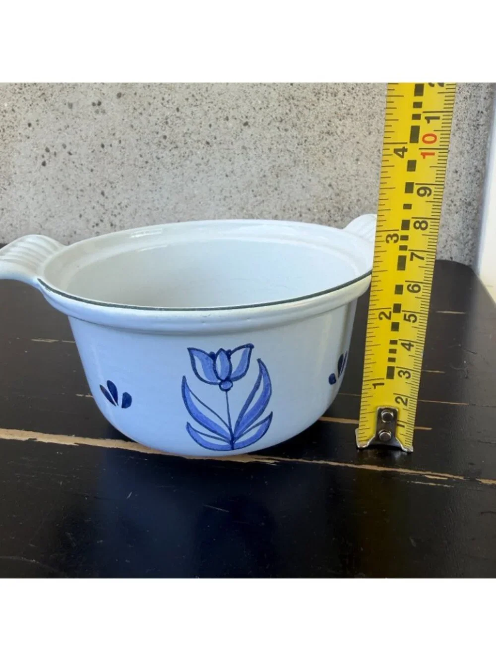 VTG #12 Holland Blue Tulip Enameled Cast Iron Casserole Dish Dutch Oven